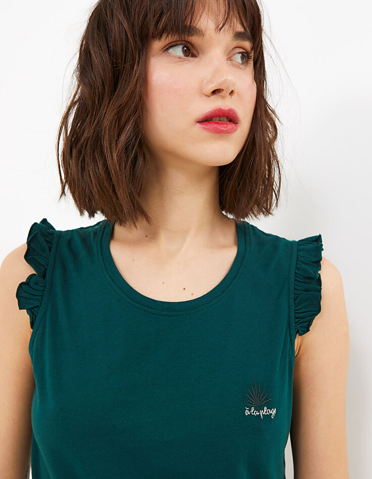 Grünes T-Shirt mit A la plage-Stickerei und Spitze I.Code-3
