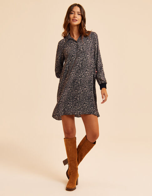 Zwarte jurk kasjmierprint pliss&eacute; rug I.Code