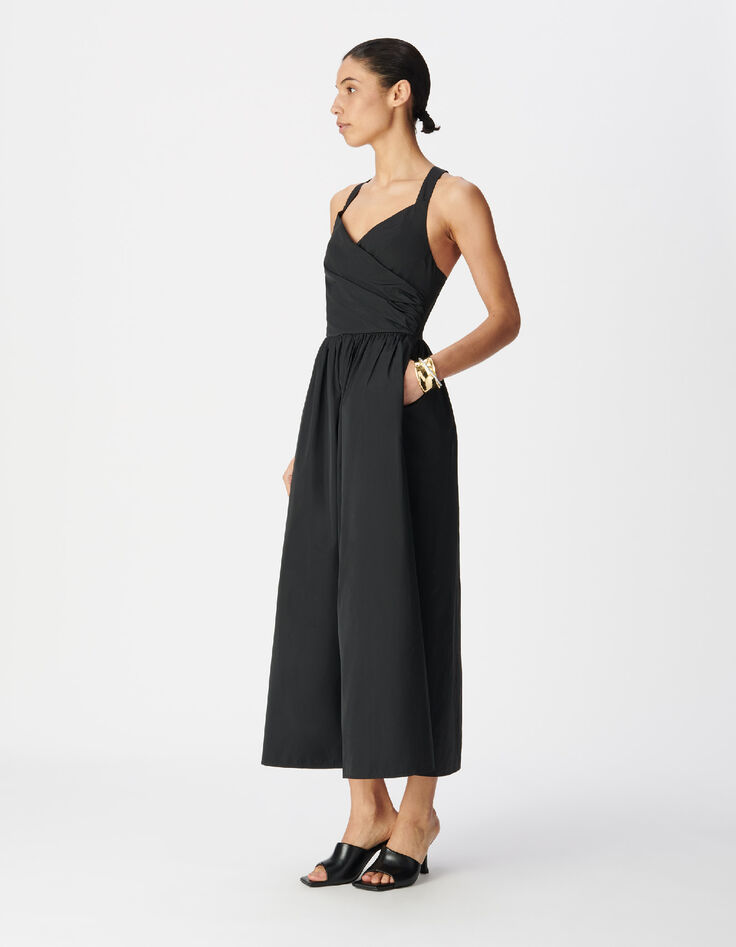 Robe chic &agrave; bretelles noire en taffetas Femme-5