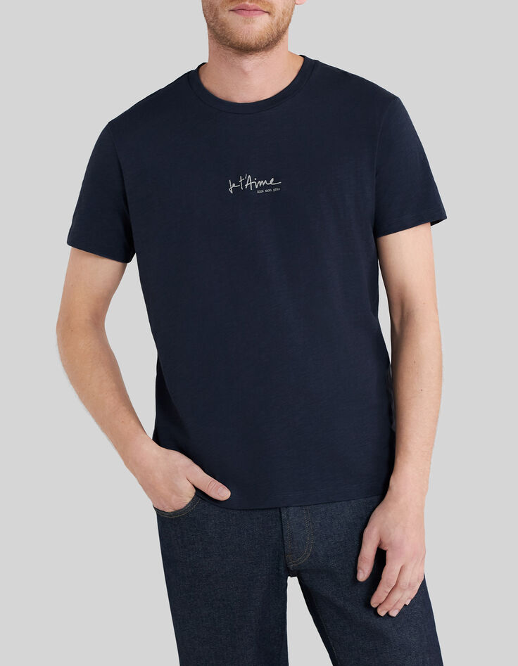 Marineblaues Herren-T-Shirt mit Schriftzug-1