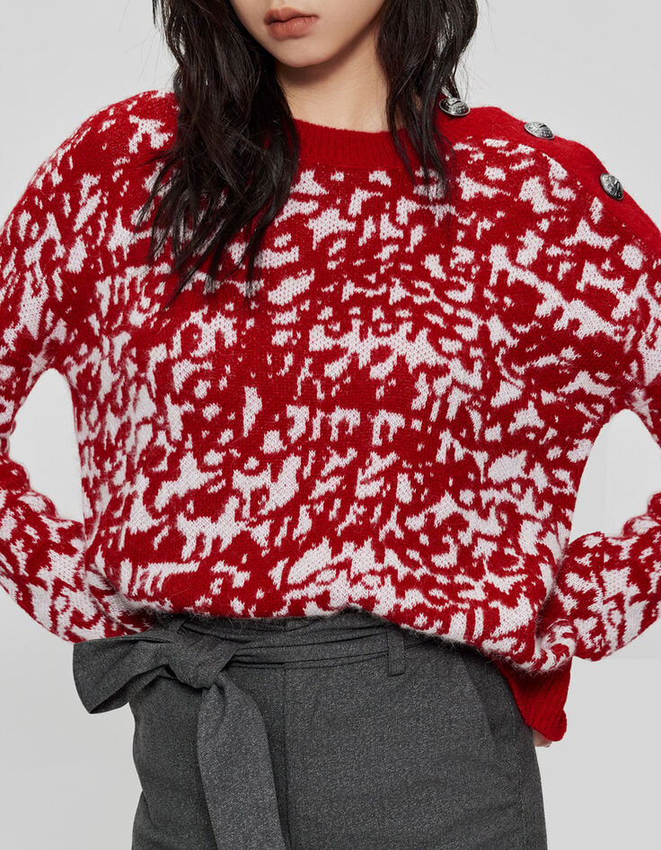 Rode gebreide trui jacquard tagmotief Dames-1