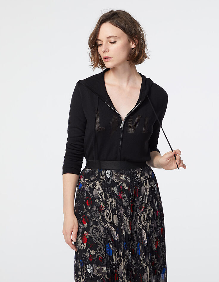 Cardigan zippé noir à capuche visuel Love femme-2