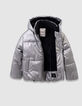 Girls’ silver padded jacket with navy fur-lined hood-5