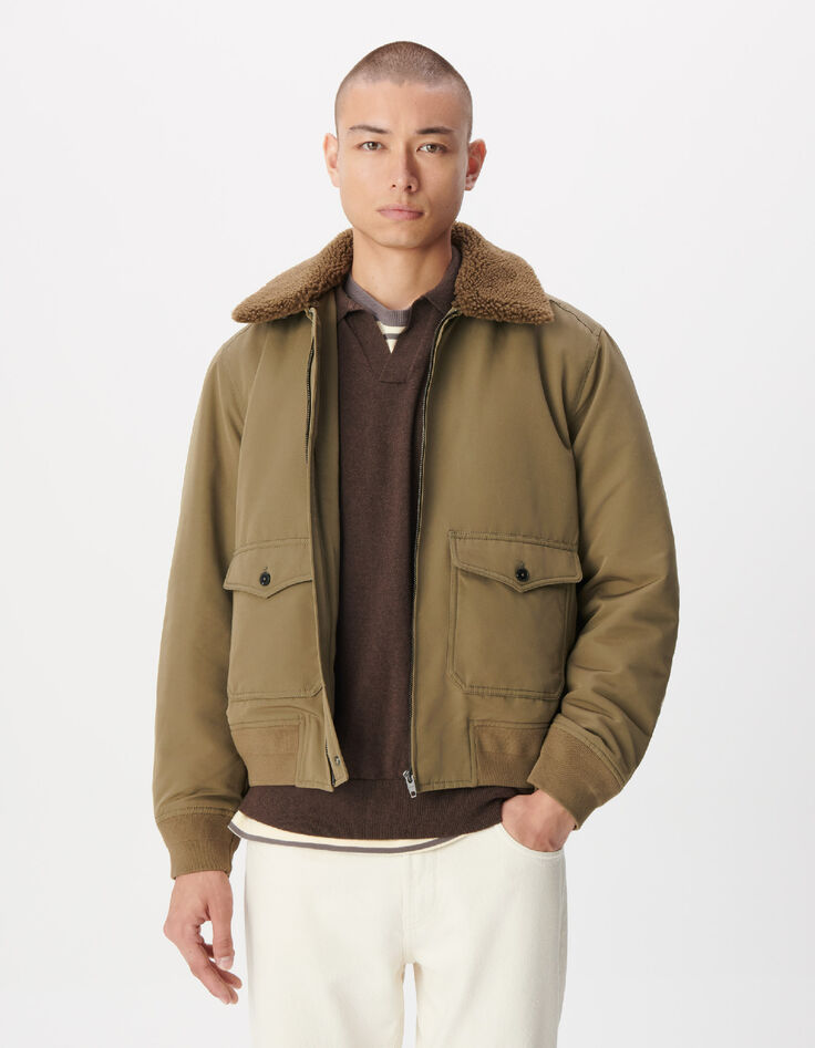 Blouson kaki col fourr&eacute; amovible Homme-2