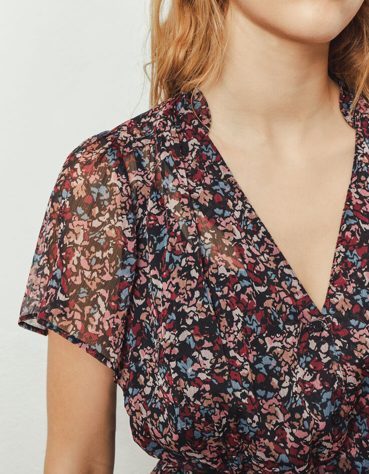 Langes, schwarzes Damenkleid mit Blumenprint-4
