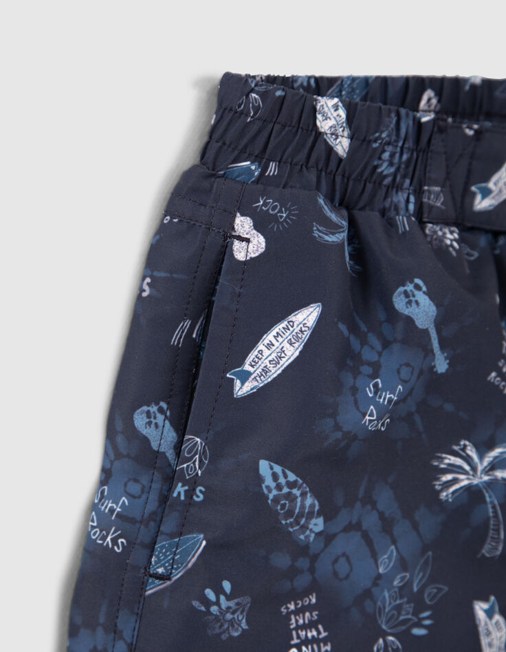 Marineblaue Jungenbadeshorts mit Surf-Rock-Print-4