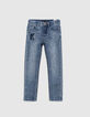 Boys’ stone blue slim jeans with patches -1