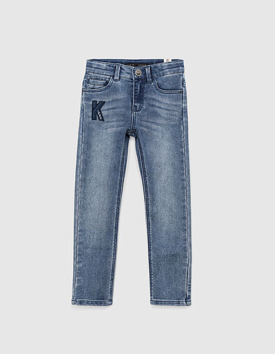 Boys’ stone blue slim jeans with patches  - IKKS