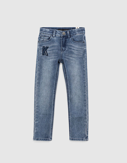 Boys’ stone blue slim jeans with patches 