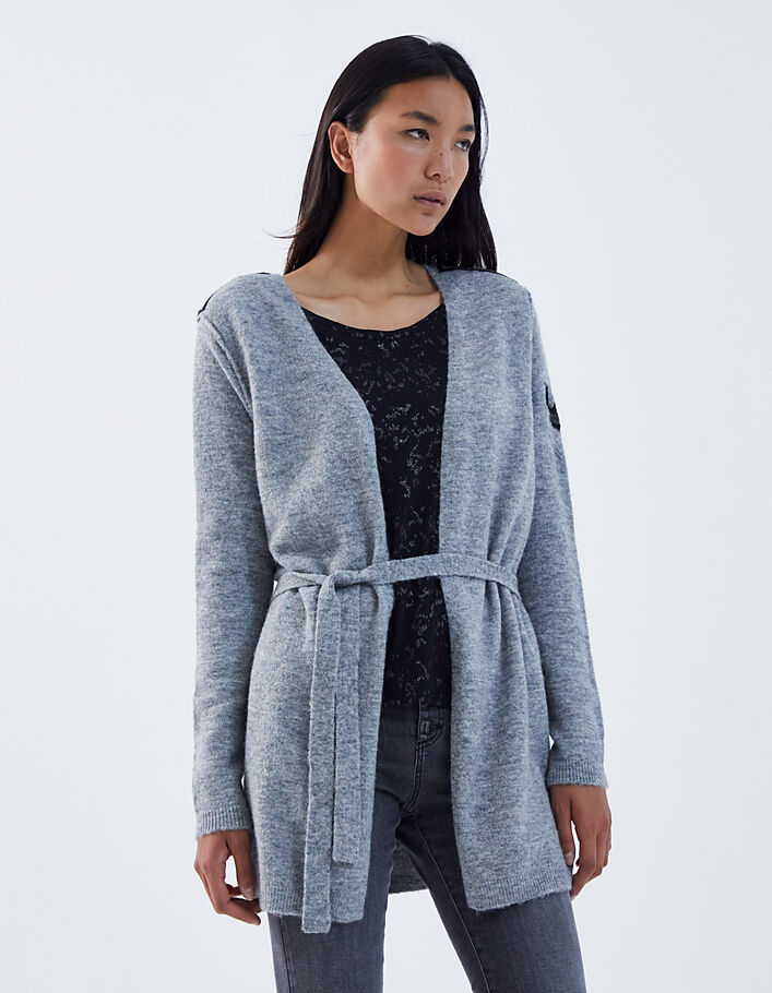 Women’s grey beaded knit mid-length cardigan - IKKS