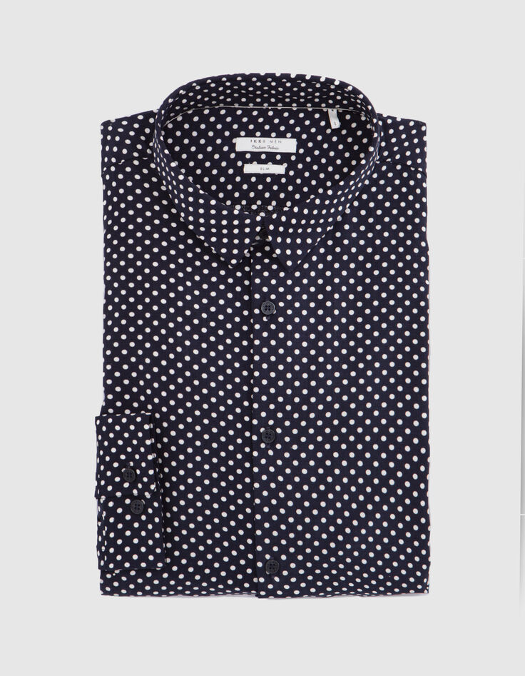 Camisa SLIM azul marino LENZING™ ECOVERO™ lunares hombre-5
