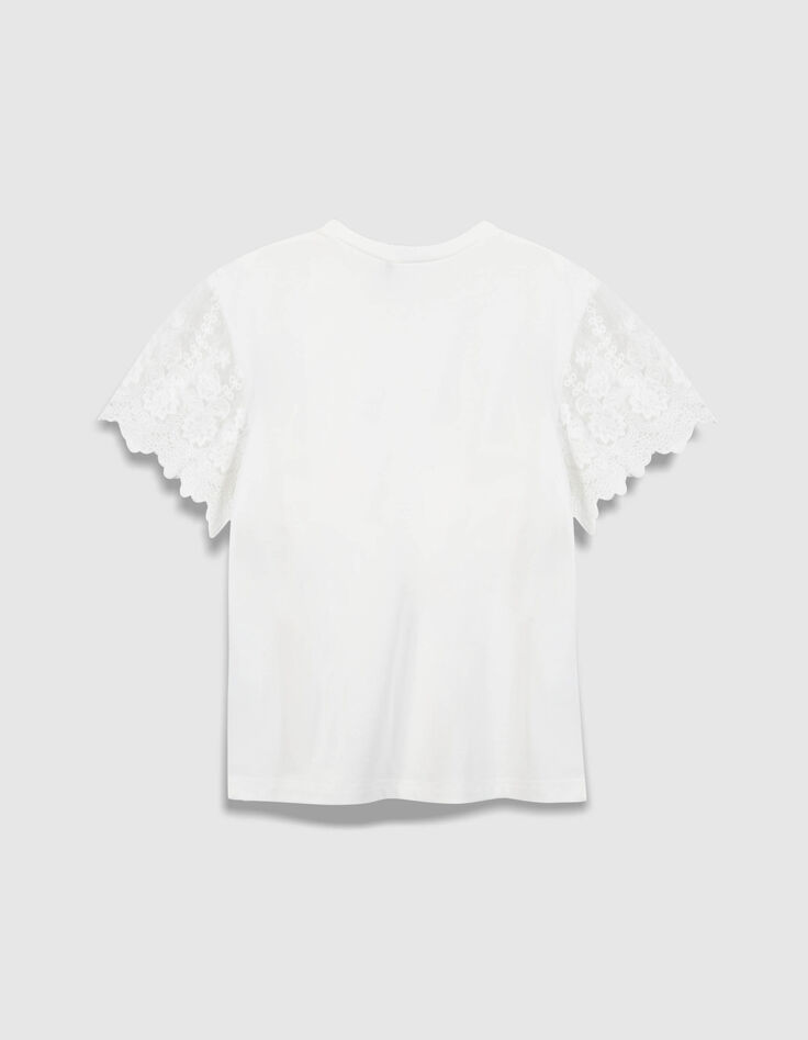 Wei&szlig;es Zweistoff-T-Shirt mit bestickten T&uuml;ll&auml;rmeln M&auml;dchen-3