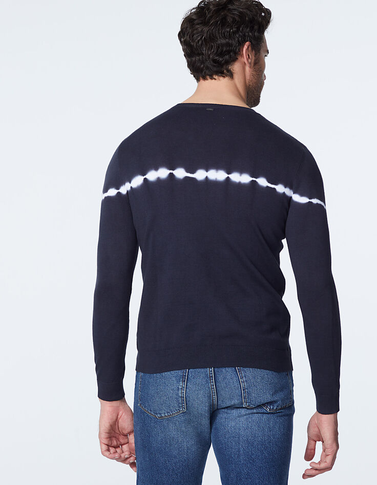 Pull indigo avec rayure effet tie and dye Homme-3