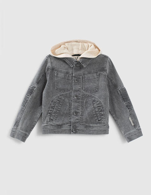 Boys’ grey denim jacket with detachable hood - IKKS