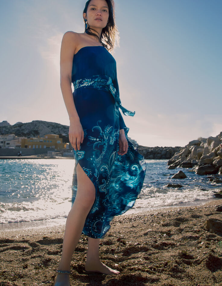 Women’s IKKS x GIGEEZ blue paisley motif asymmetric dress-7