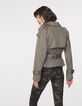 Trench court kaki ceinture taille femme-3