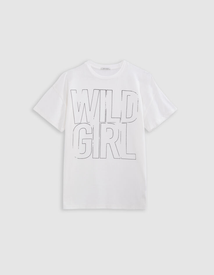 Tee-shirt blanc cassé à message flou Femme-1