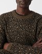 Pull beige tricot jacquard motif l&eacute;opard Homme-4