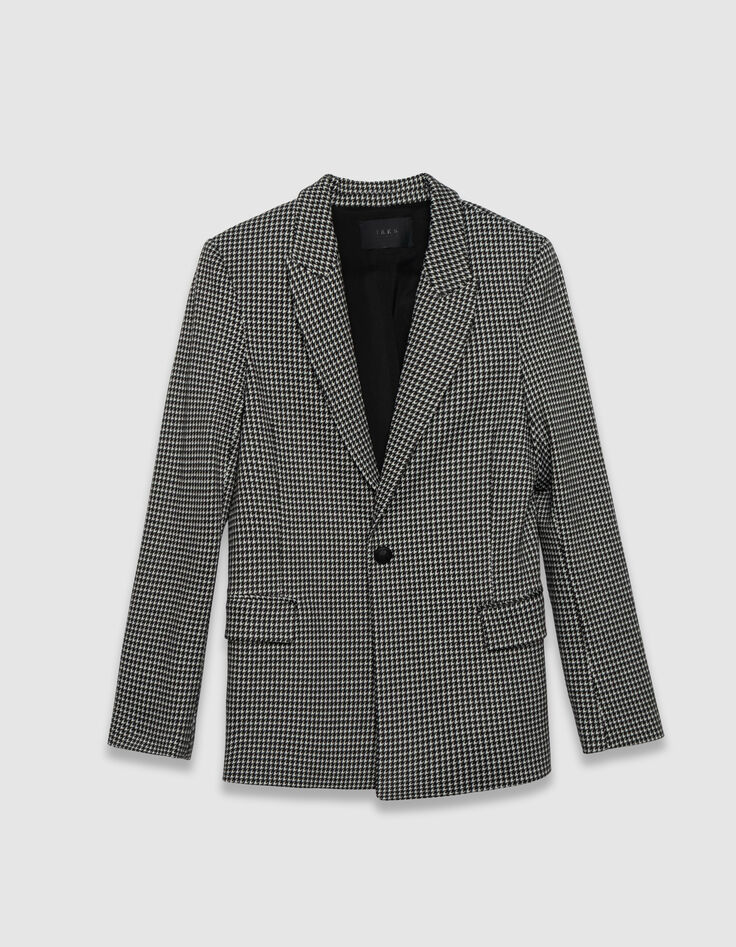 Veste de tailleur noire motif pied-de-poule Femme-1