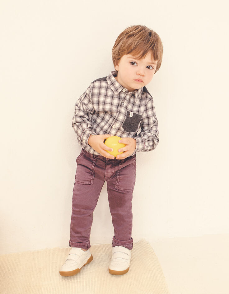 Baby boys’ grey mixed-fabric checked shirt-2 Baby boys’ grey mixed-fabric checked shirt-2