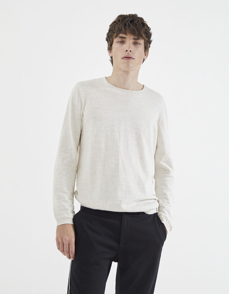 Pull off white tricot fin slub Homme-2