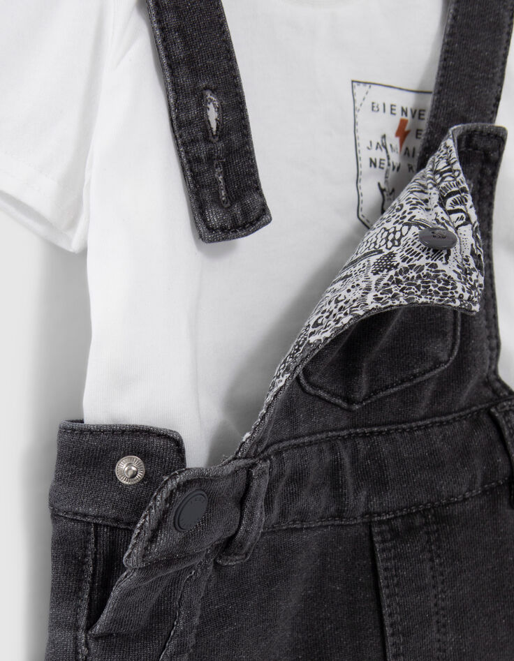 Baby boys’ T-shirt and grey denim dungarees outfit-6