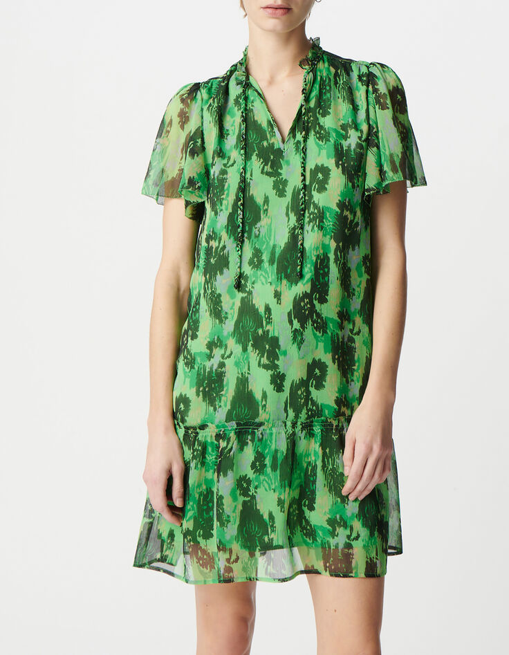Robe ample verte imprim&eacute; abstrait Femme-2