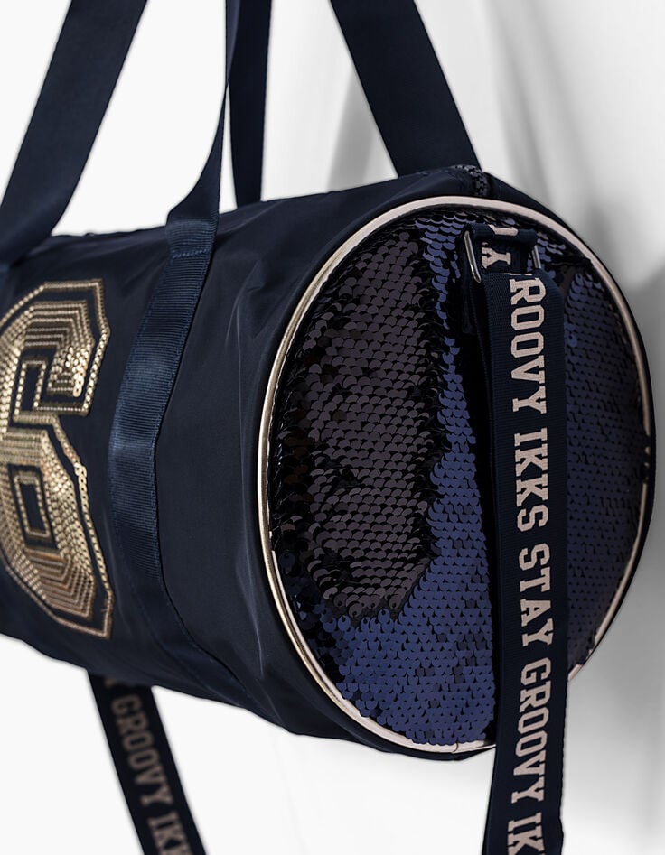 Sac bowling navy avec n°6 sequins dorés fille-2