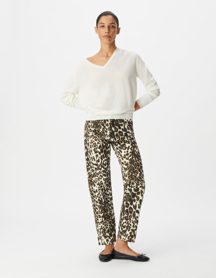 Pull encolure V blanc 100% laine Femme-2