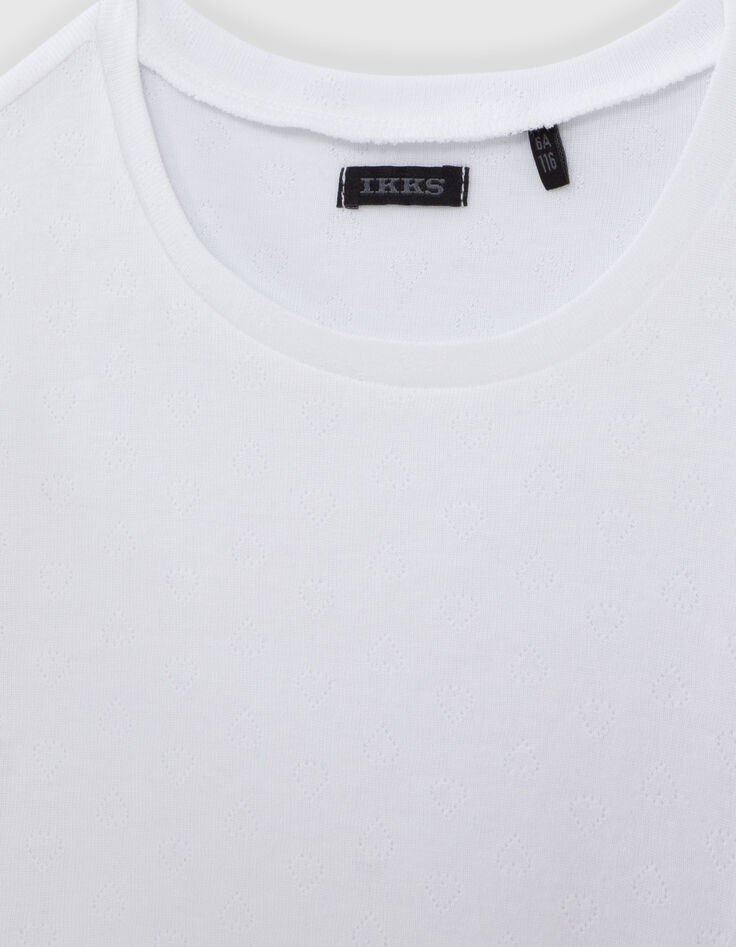 Weißes Mädchen-T-Shirt aus Pointelle-Strick mit Herzmotiv-2