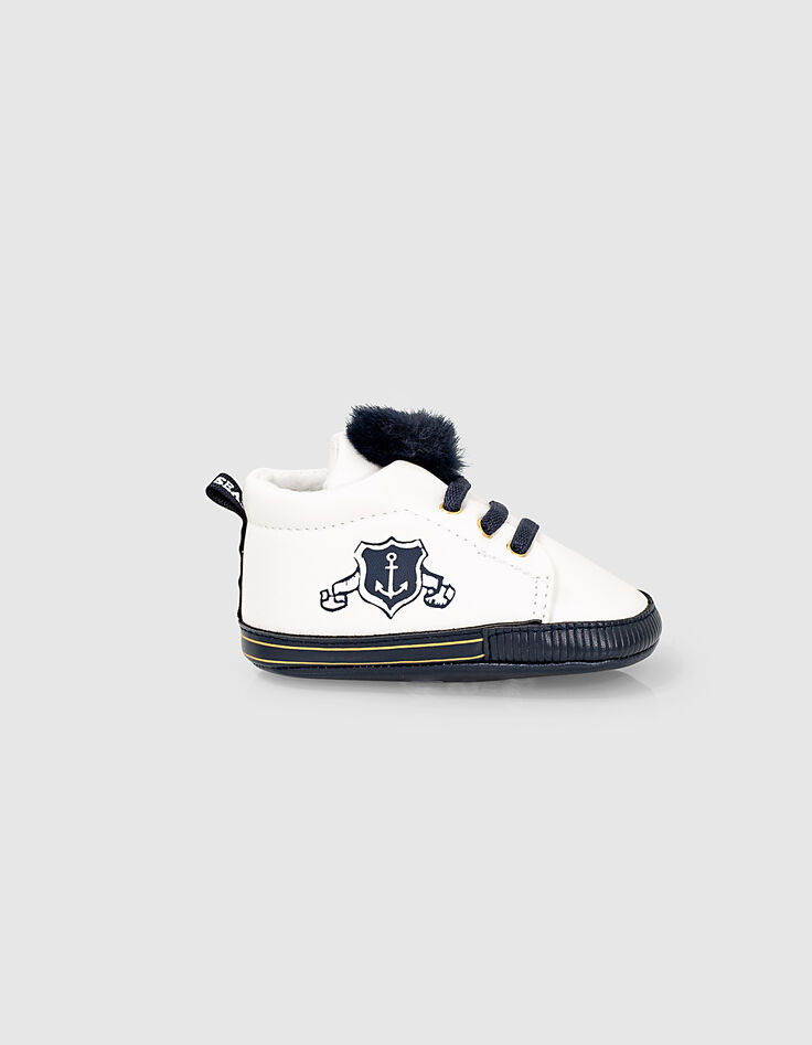 Deportivas blanco roto pompones navy bebé niña -6