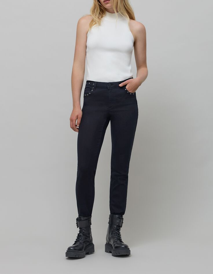 Vaqueros 7/8 slim azul negro powerstretch con tachuelas-4