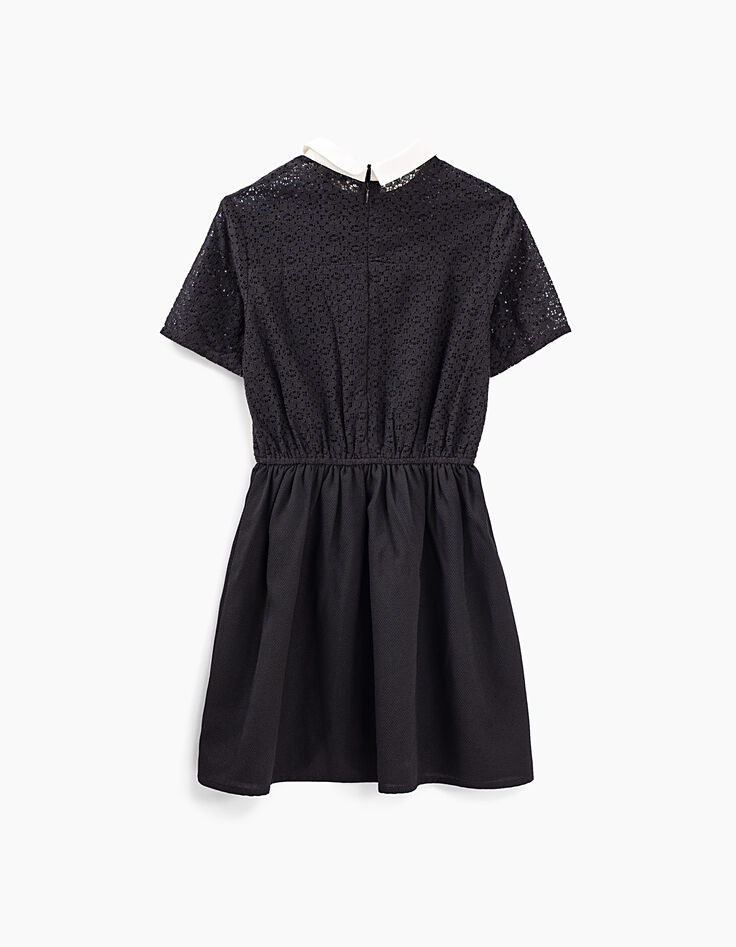Girls&rsquo; black lace top dress with white collar-3