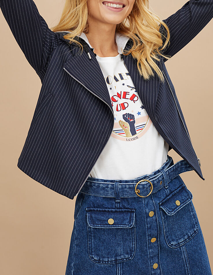 Veste marine à rayures tennis avec capuche I.Code-1