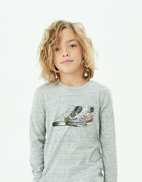 Boys’ grey marl embroidered trainers T-shirt