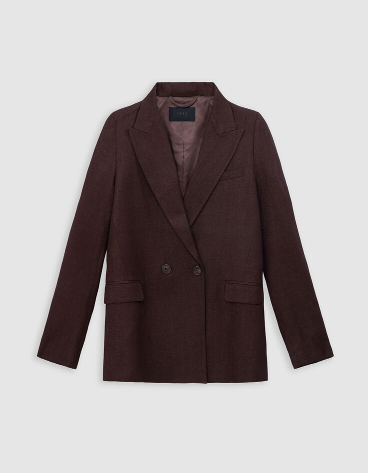 Americana marrón con doble botonadura y lentejuelas para mujer-5