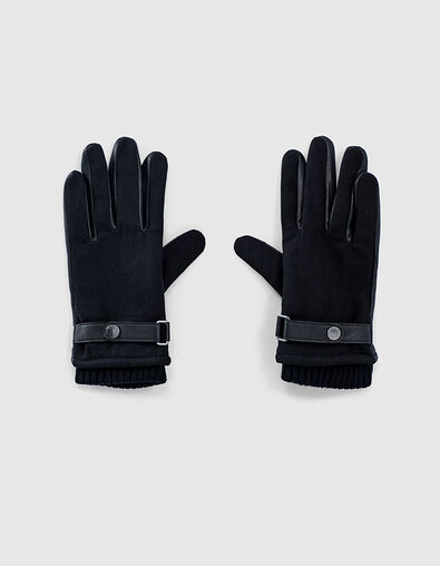 Schwarze Herrenhandschuhe aus Leder und Wollfilz - IKKS