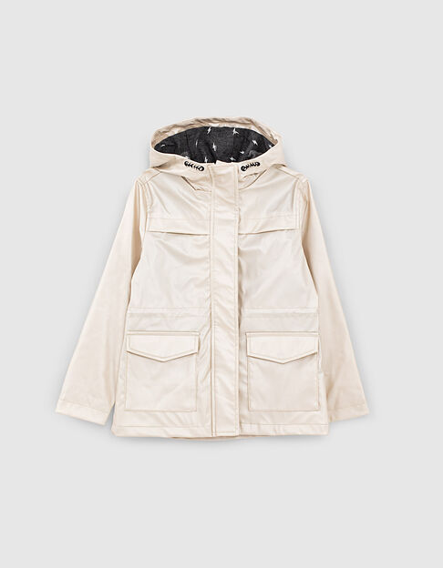 Ecru rubber parka waxstijl kap meisjes