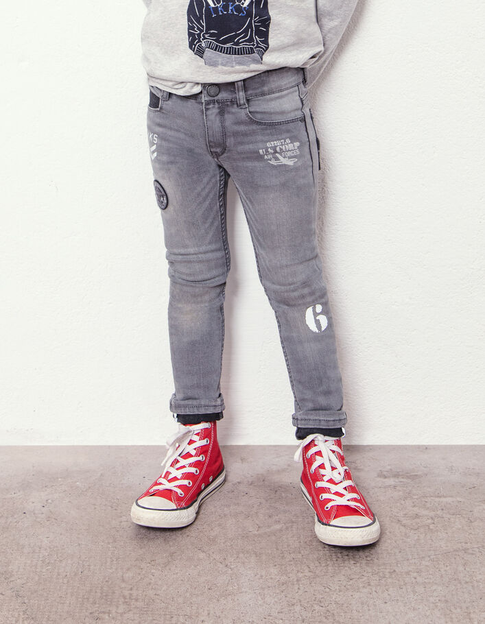 Jean skinny light grey avec print et badge garçon  - IKKS