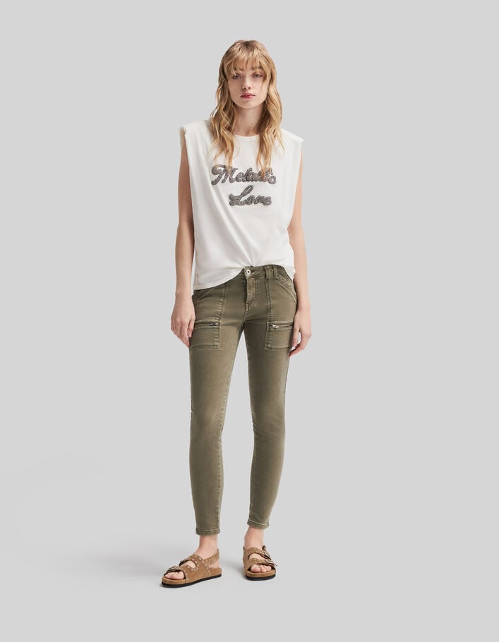 Khaki low waist Damen Slim-Jeans-1