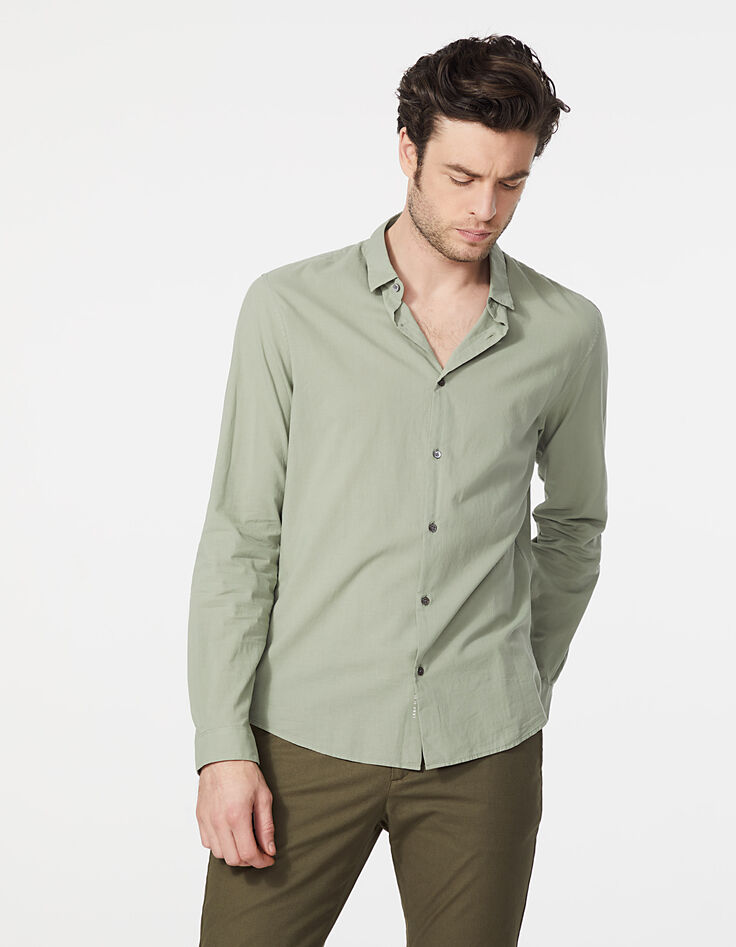 Lindgrünes Herren SLIM-Hemd aus Baumwoll-Voile-2
