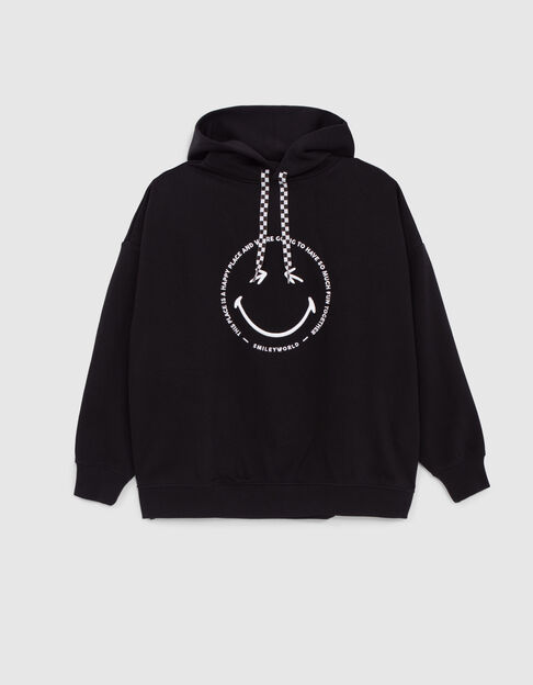 Girls’ black hoodie with white embroidered SMILEYWORLD image - IKKS