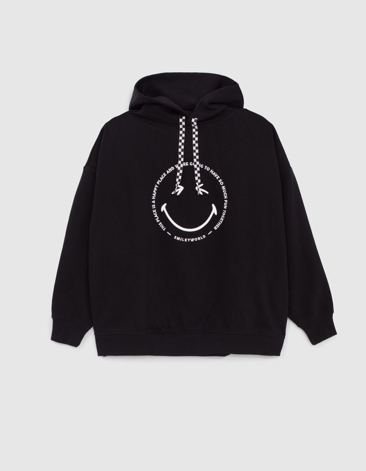 Girls’ black hoodie with white embroidered SMILEYWORLD image-1
