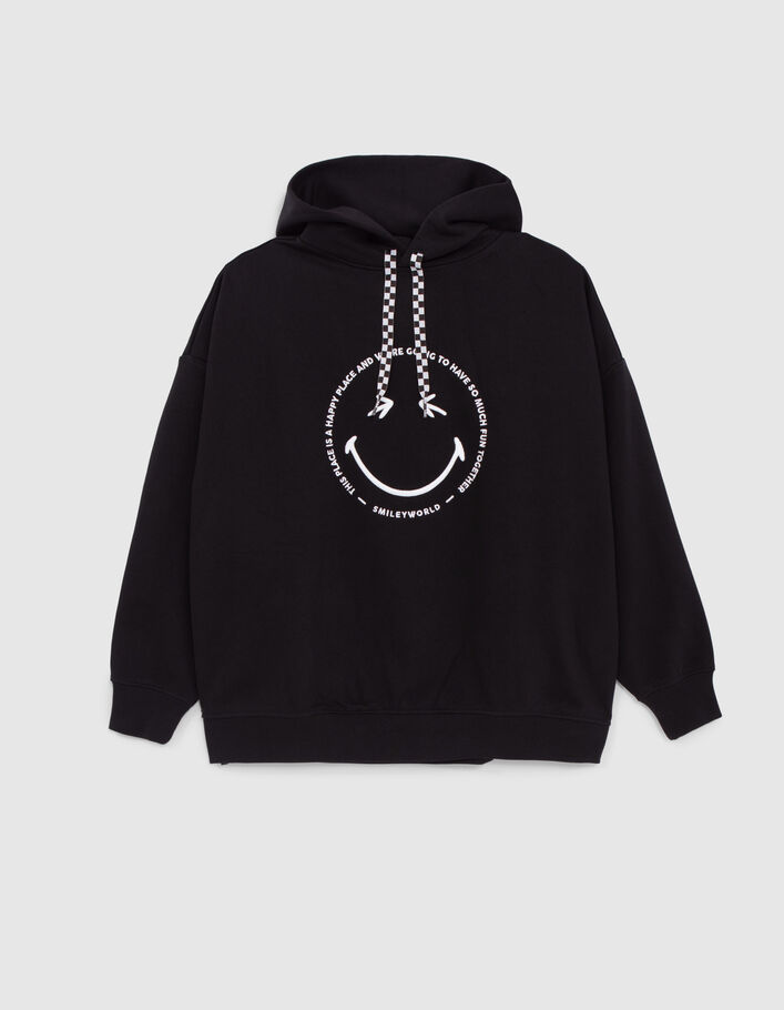 Girls’ black hoodie with white embroidered SMILEYWORLD image - IKKS
