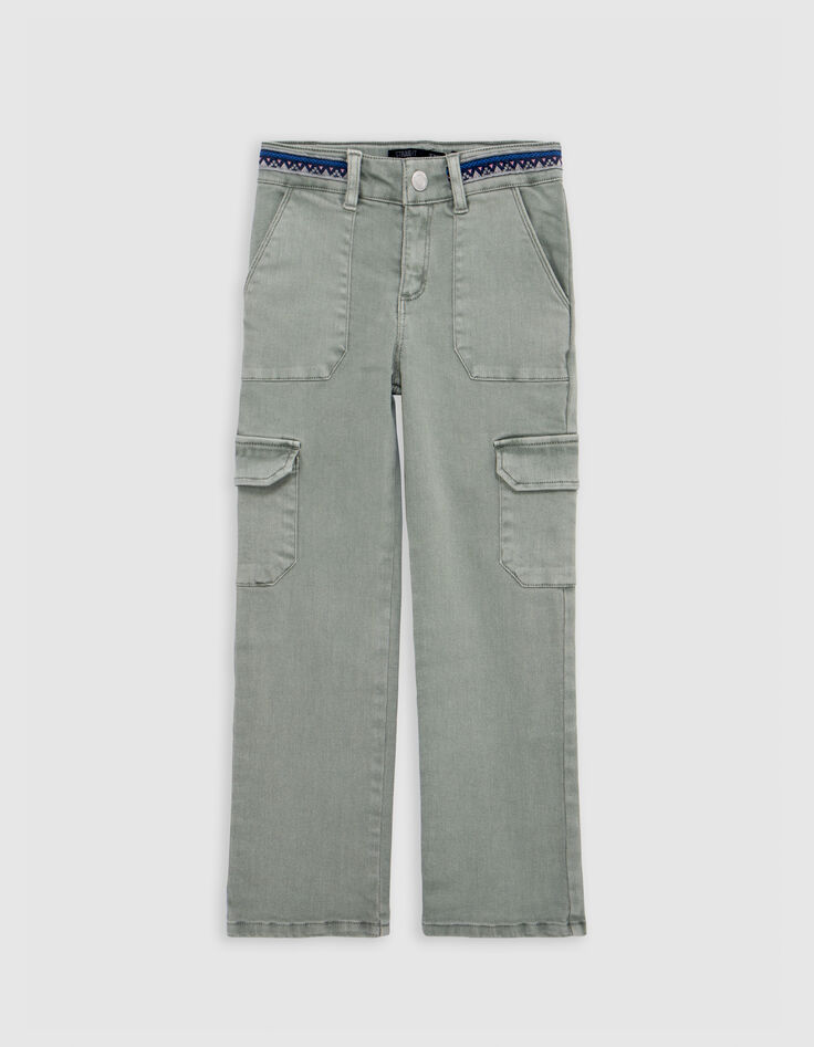Mädchen-BATTLE-Jeans mit besticktem Zierband in Khaki-1