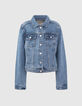 Blaue Waterless-Mädchenjeansjacke im Crop-Schnitt-1 Blaue Waterless-Mädchenjeansjacke im Crop-Schnitt-1