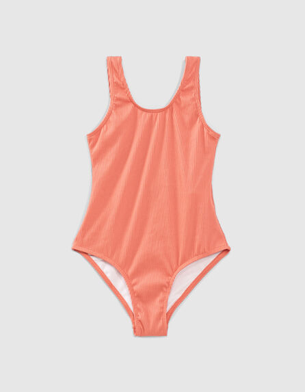 Girls’ dark coral textured recycled 1-piece swimsuit