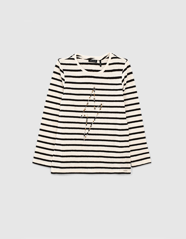 Tee-shirt marini&egrave;re &eacute;cru et noir &agrave; &eacute;clair-clous fille-2
