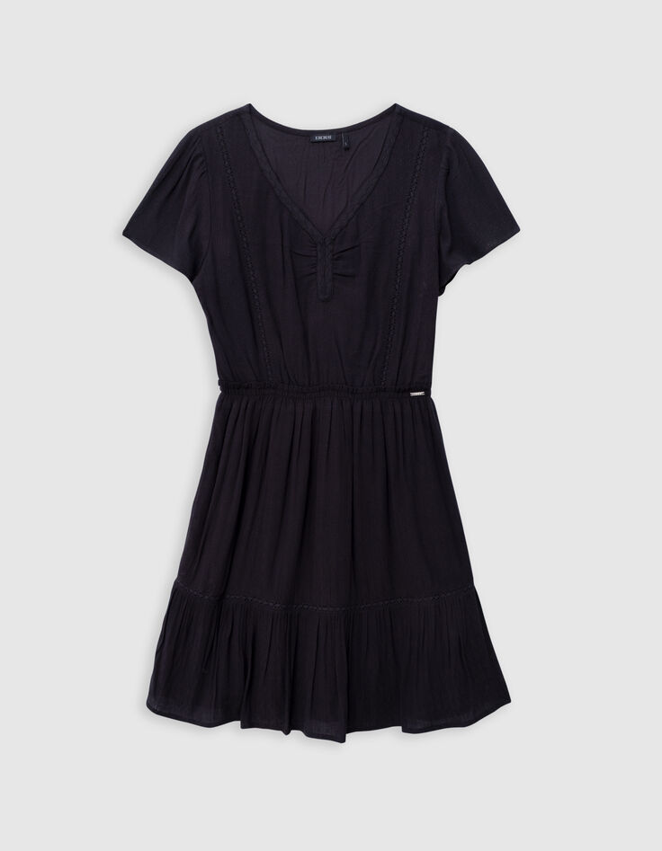 Robe noire jacquard gaufré fille-5