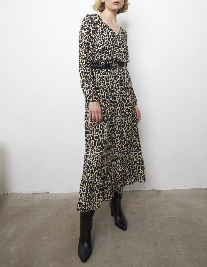 Lange jurk in viscose luipaard-sterrenprint dames  - IKKS